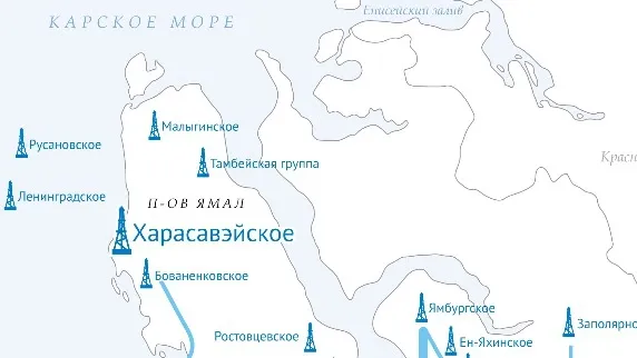 Карта газовых месторождений северного Ямала. Иллюстрация: gazprom.ru