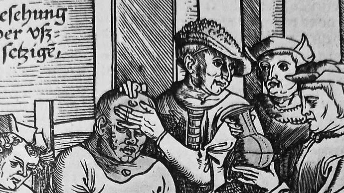 Диагностирование проказы, иллюстрация Ганса фон Герсдорфа (около 1455–1529) 