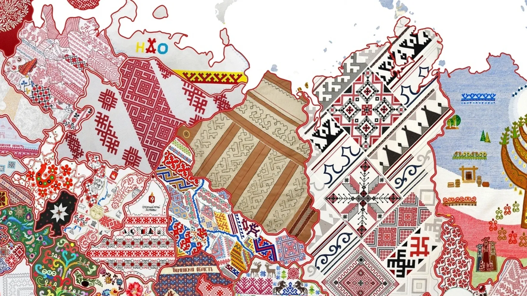 Ямало-Ненецкий автономный округ очертаниями напоминает национальную женскую сумочку. Фото: «Вышитая карта России», «ВКонтакте»