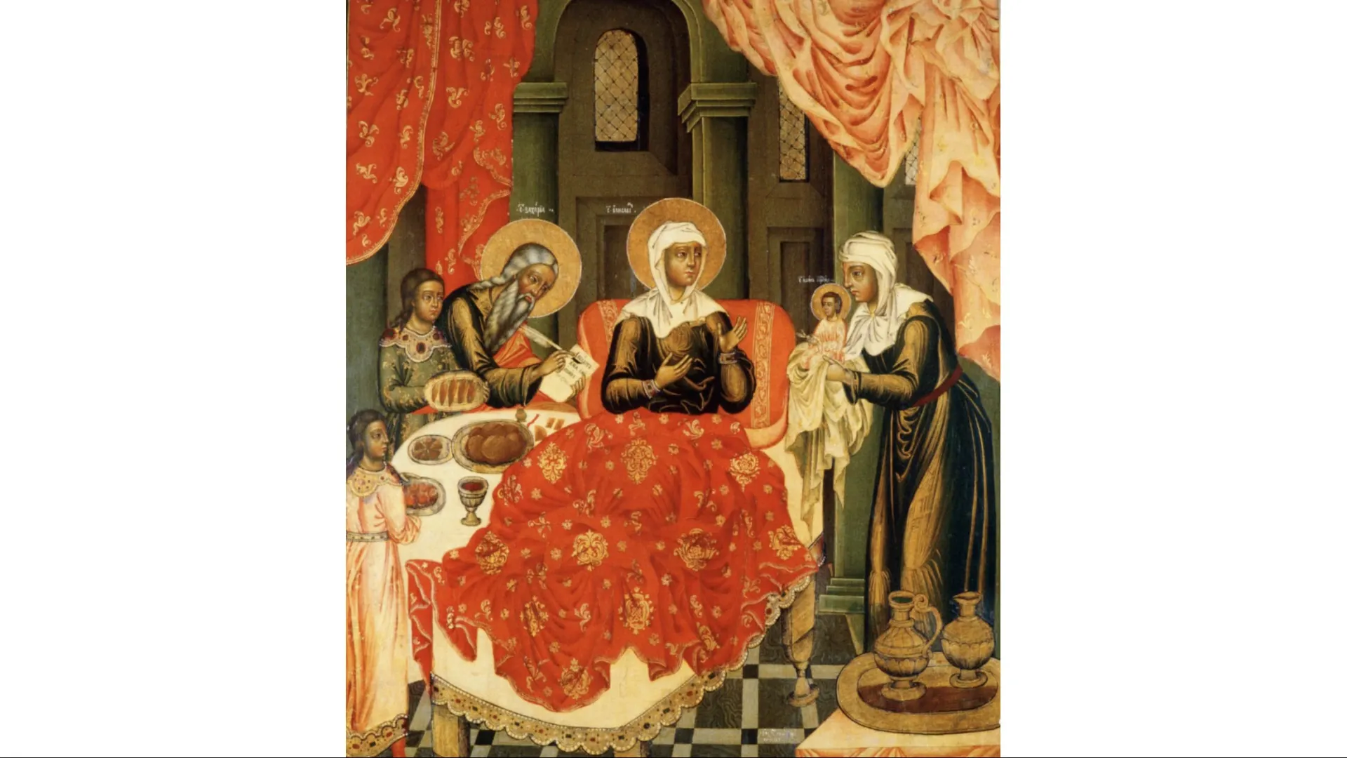 Борис Кузнецов «Рождество Иоанна Предтечи». Сюжетная икона 1716 г. Вятский художественный музей имени В. М. и А. М. Васнецовых. Фото: icons.pstgu.ru