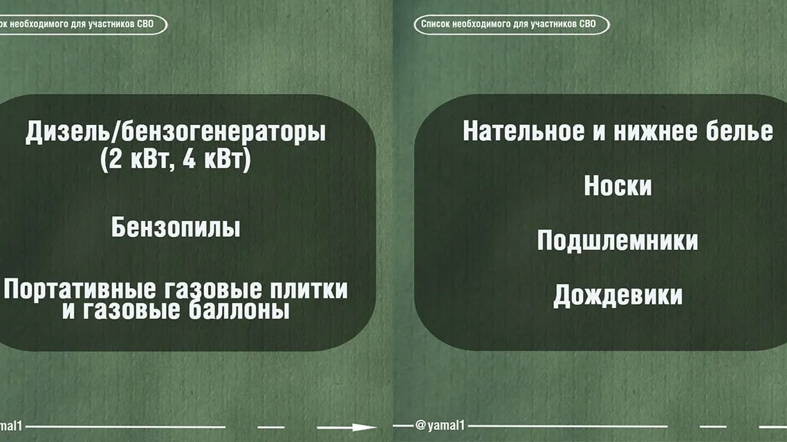 Список необходимого для участников СВО. Фото: телеграм-канал «Ямал 1»