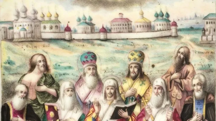 Фрагмент иконы «Ростовские святые». XIX в. Источник: rostmuseum.ru