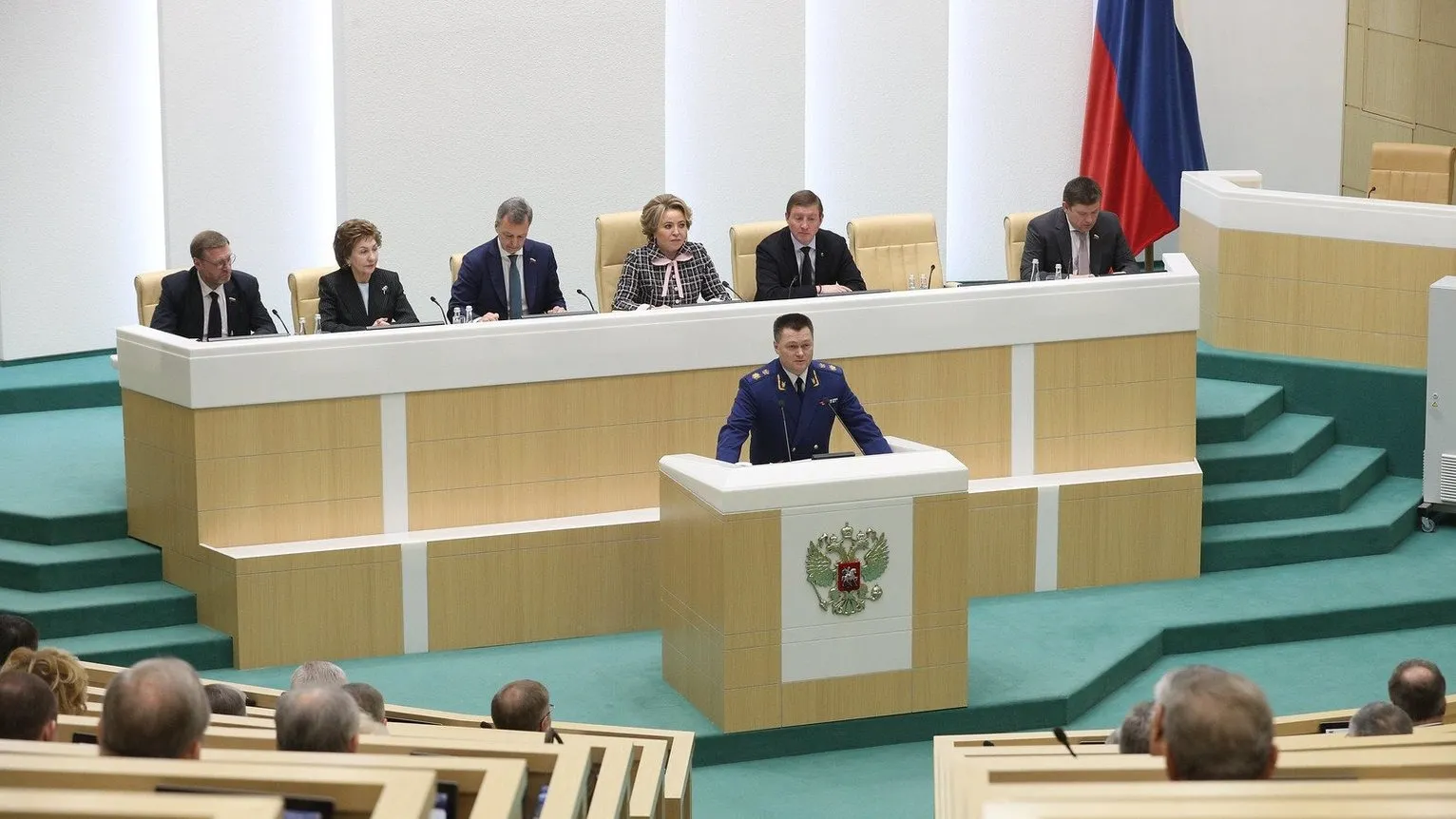 Генпрокурор РФ Игорь Краснов выступает на пленарном заседании Совета Федерации РФ. 26 апреля 2022 г. Фото: council.gov.ru