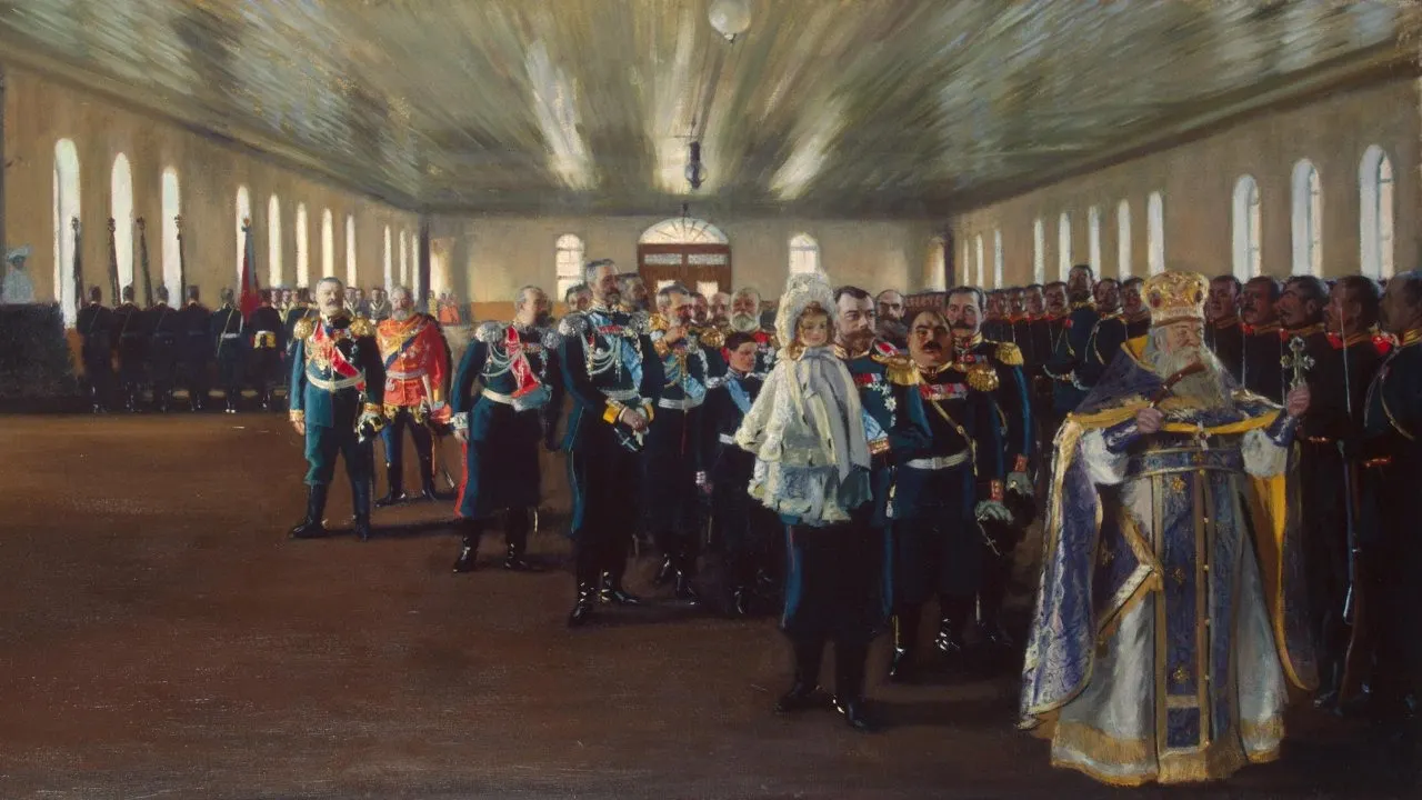Борис Кустодиев «Церковный парад лейб-гвардии Финляндского полка». 1906 г. Государственный Эрмитаж. Фото: hermitagemuseum.org