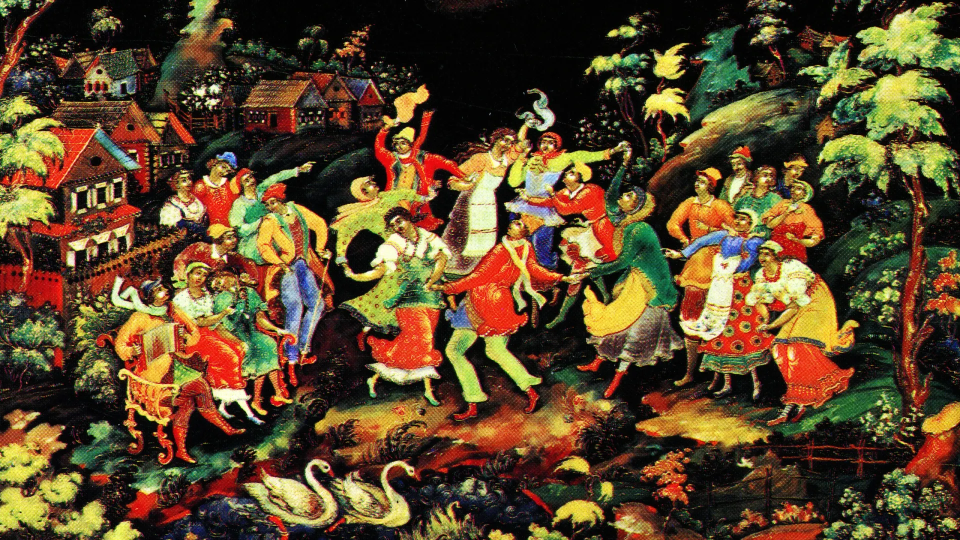 Палехская роспись на фольклорные сюжеты. Советская открытка 1976 года. Фото: IgorGolovniov/Shutterstock/Fotodom