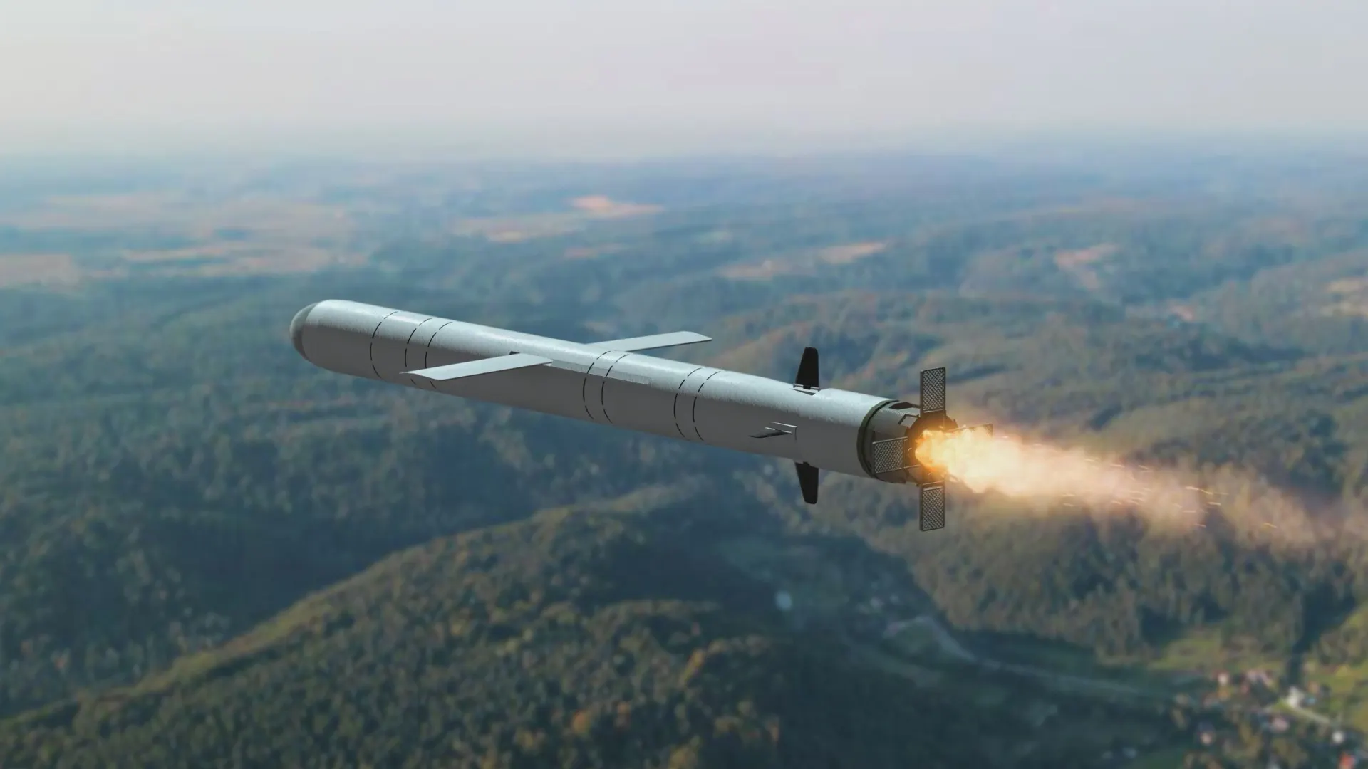 Многофункианальная крылатая ракета «Калибр» летит над землей. Фото: Anelo/Shutterstock/Fotodom