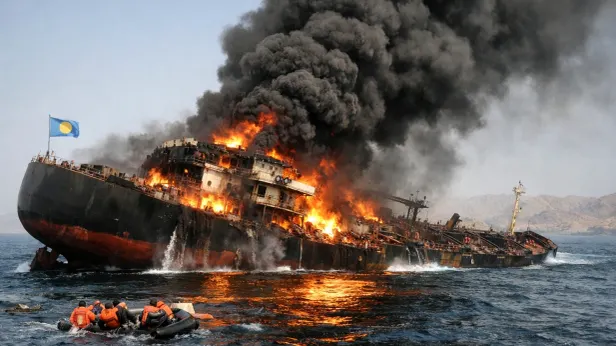 Танкер тонет в Ормузском проливе после удара иранской ракеты